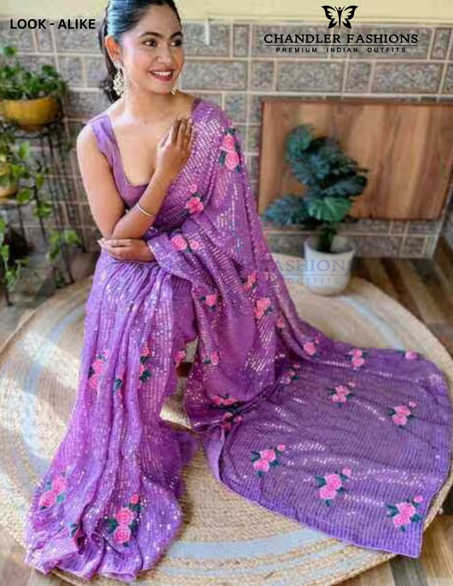 Lavender Color Georgette And Sequins With Thread Work Saree For Women Near Me
