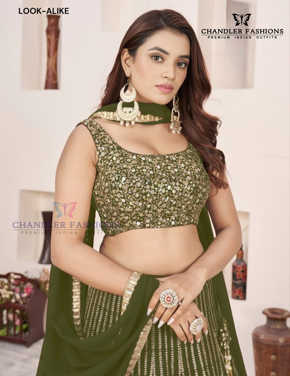 Pretty Olive Green Color Georgette Lehenga Choli With Sequins Work In Arizona