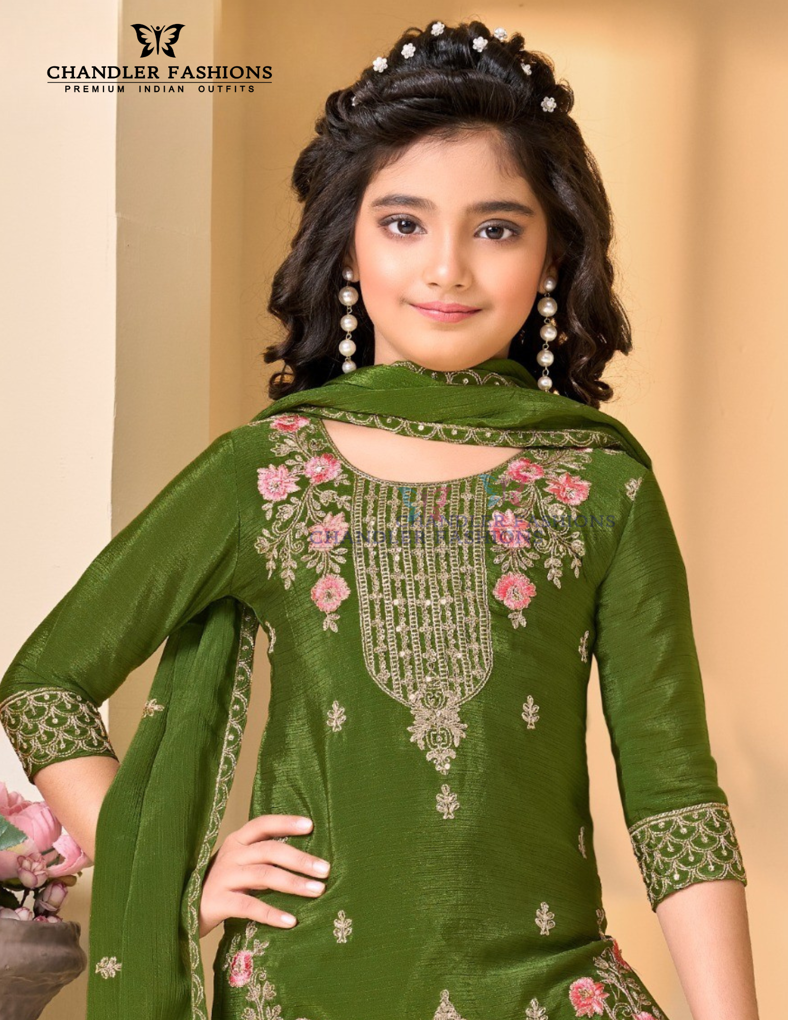 Olive Green Color Heavy Chinon Palazzo Suits Near Me