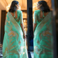 Attractive Green Colored Linen Saree With Blouse For Women Near Me