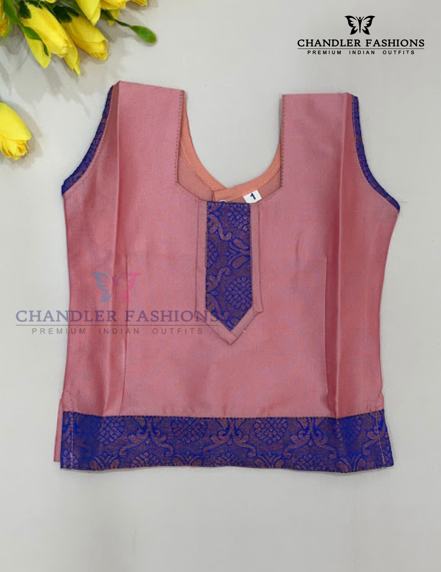 Attractive Peach Color Soft Silk Langa Set With Zari Work For Kids