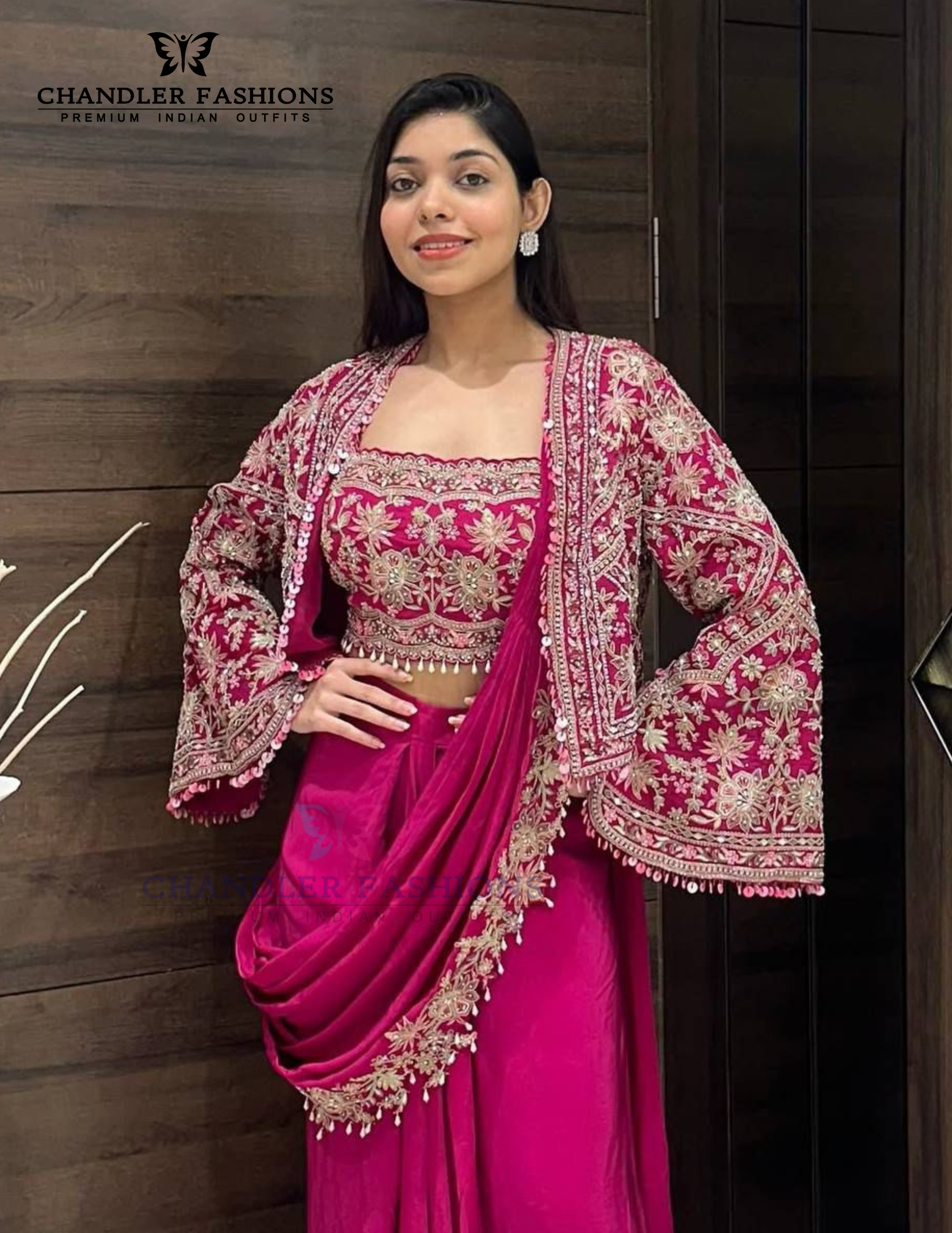 Dark Pink Color Embroidery Work Ready To Wear Saree In Chandler