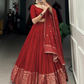 Charming Red Zari Weaving Work Border Lehenga In Near Me