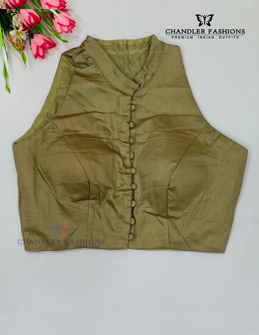 Stunning Beige Color Silk Cotton Readymade Blouse For Women