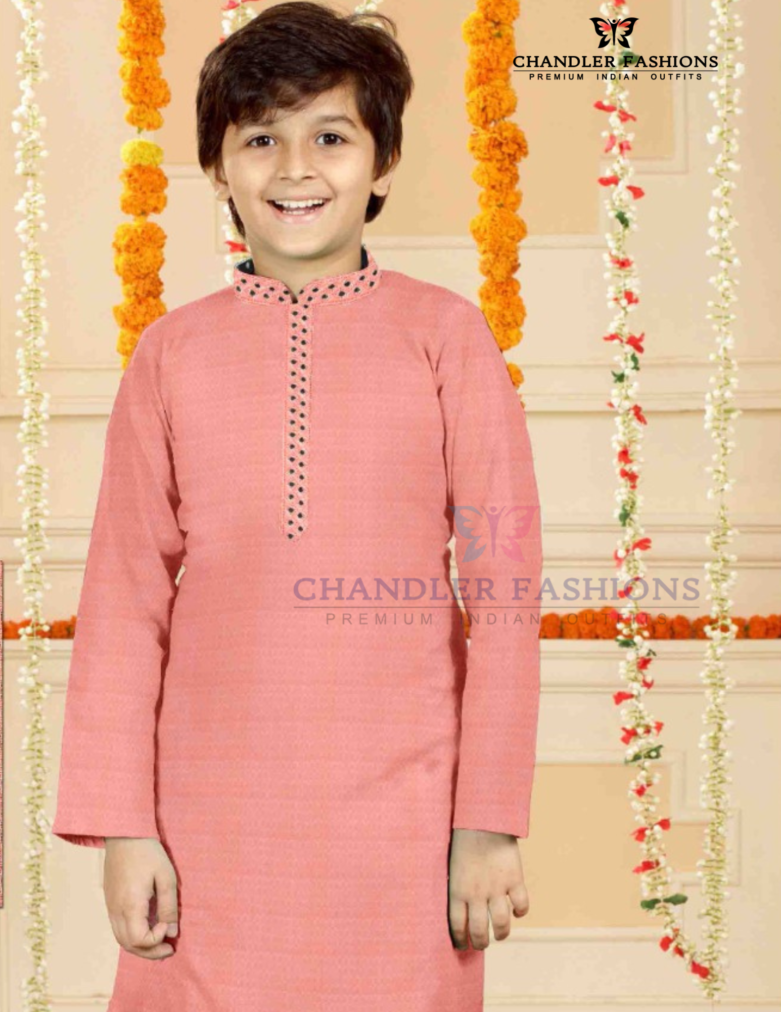 Pink Color Poly Cotton Kurta Pajama Set For Kids Near Me