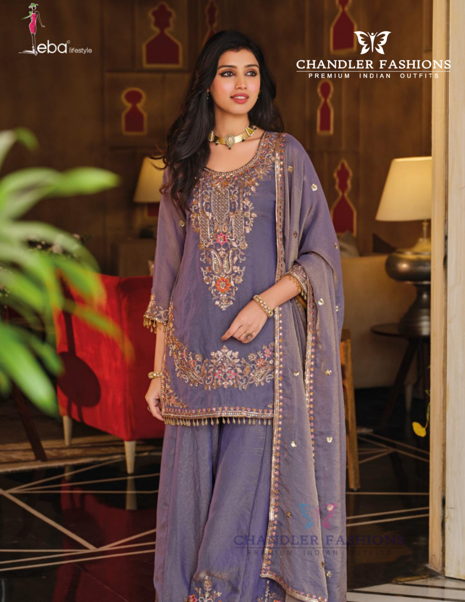   Embroidery And Beads Work Palazzo Suits And Dupatta In USA