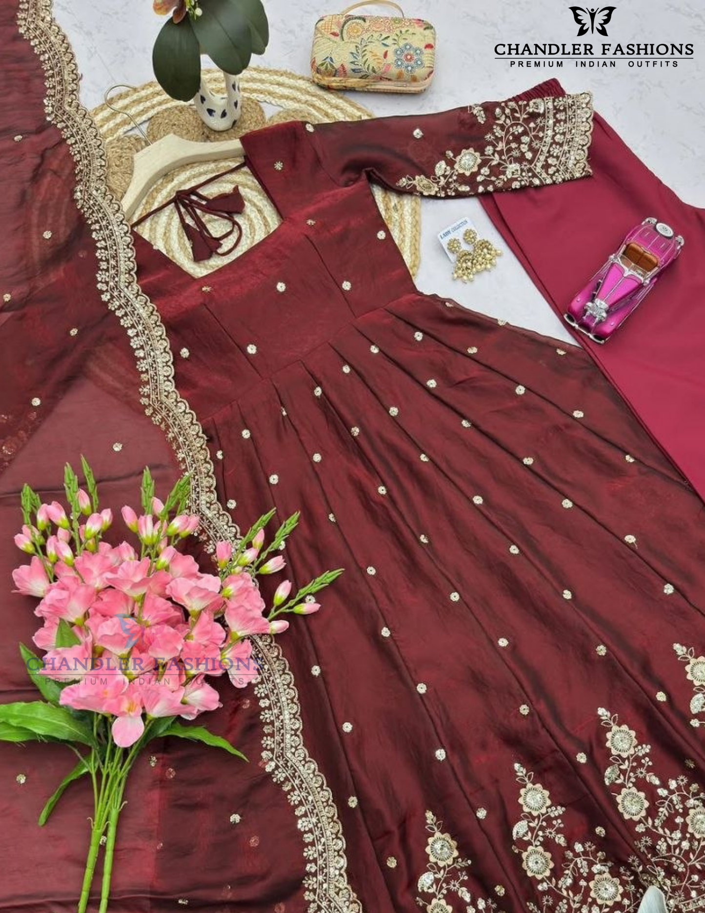 Maroon Color Fendi Silk And Embroidery Work Anarkali Suits
In USA 