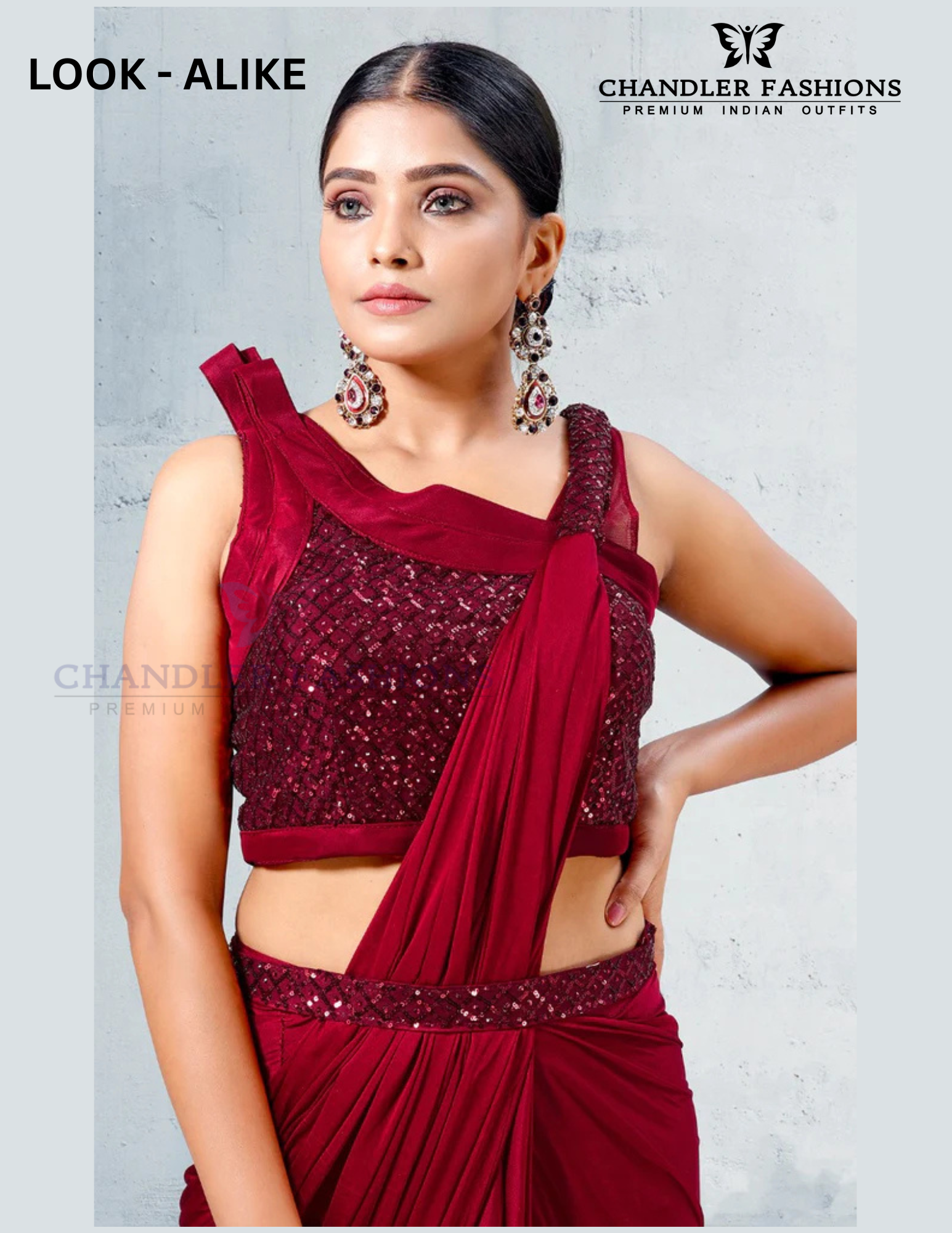 Stylish Dark Maroon Ready To Wear Lycra Designer Saree Near Me