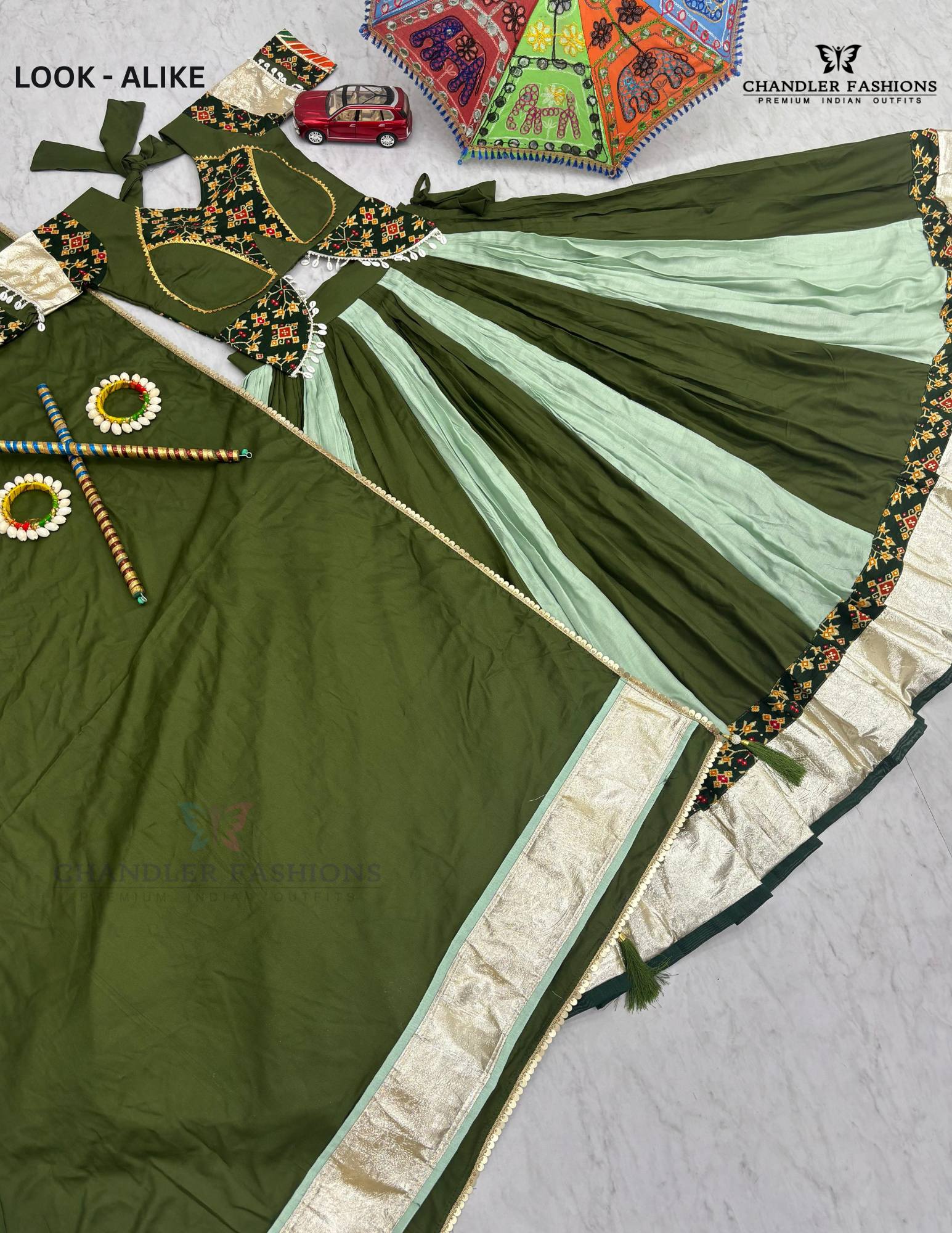 Green Colored Ribbon Work Chaniya Choli Sets In Yuma