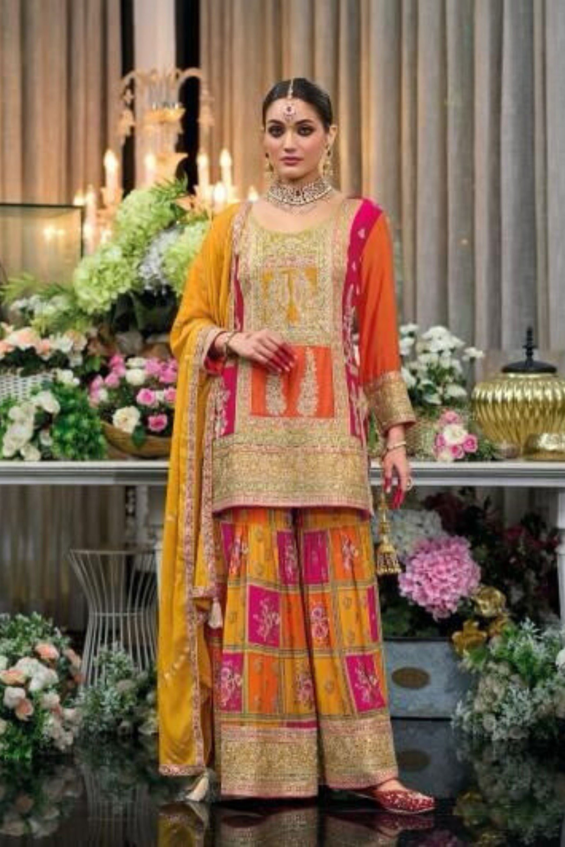 Charming Orange Color Designer Sharara Suits With Dupatta For Women