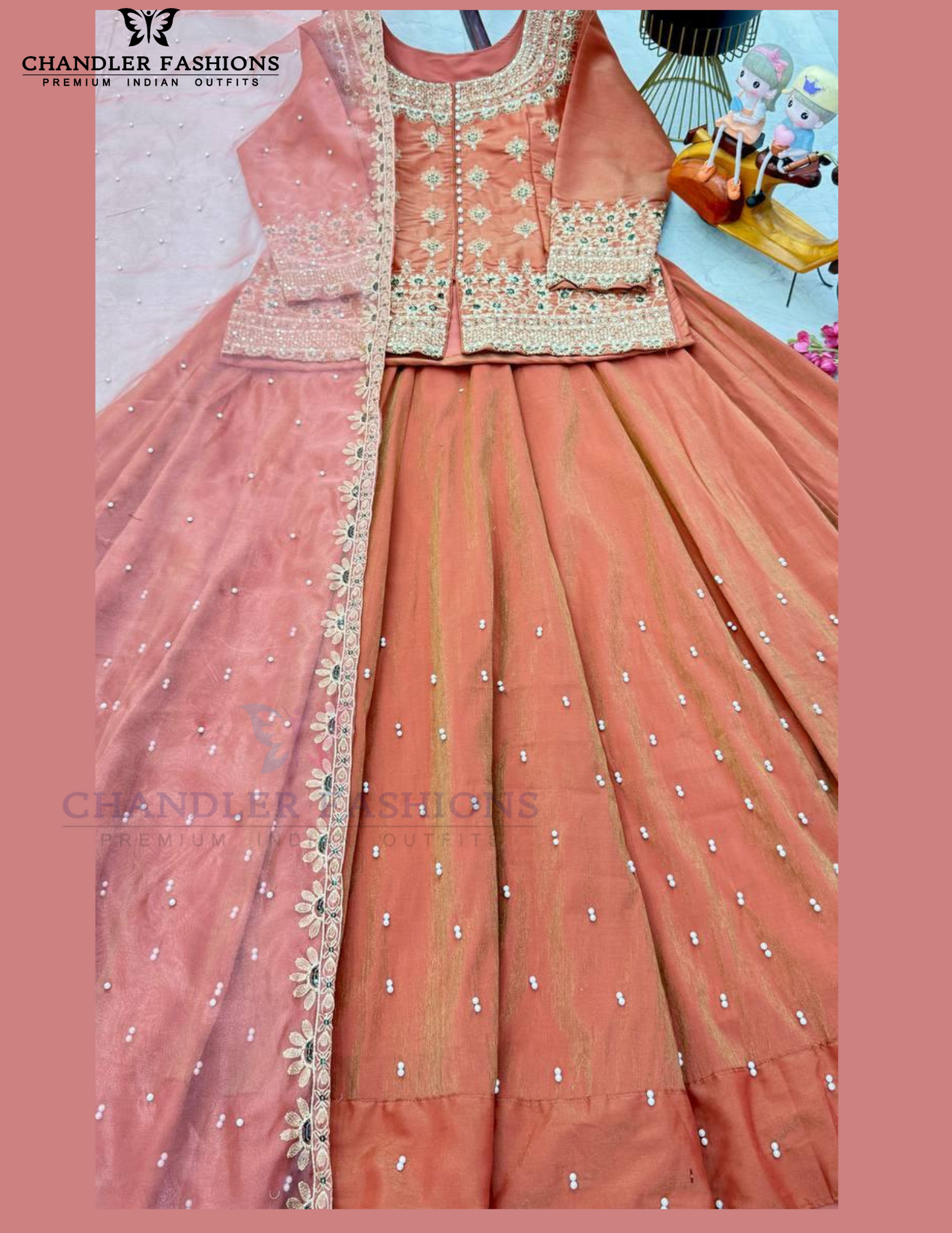 Peach Color Shimmer Silk With Embroidery Work Lehenga In Yuma