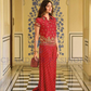 Divine Red Color Fancy Embroidery Work With Indo Western Palazzo Suits For Women