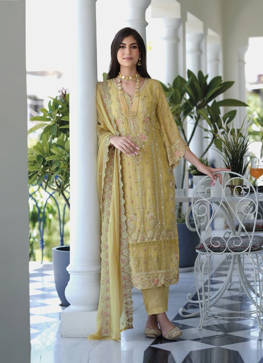 Gorgeous Yellow Color Heavy Silk Salwar Suits Near Me