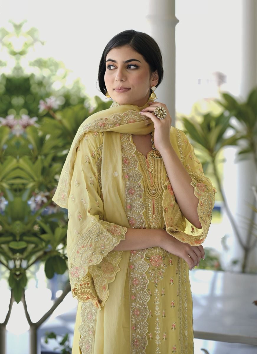 Gorgeous Yellow Color Embroidery Work Salwar Suits In Tucson