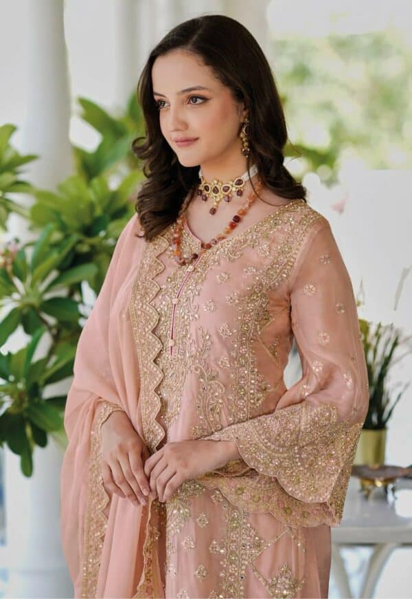 Pretty Peach Color Embroidery Work Salwar Suits In HappyJack