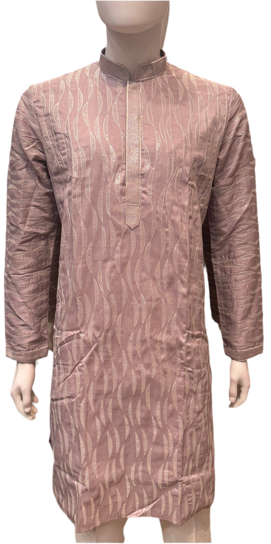 Charming Light Purple Color Lace And Thread Work Kurta With Pajama For Men