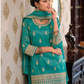 Teal Green Color Shimmer Silk With Embroidery Work Palazzo Suits For Women