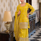 Pretty Yellow Color Shimmer Silk With Embroidery Work Palazzo Suits For Women