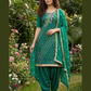 Beautiful Green Color Premium Jam Cotton Print With Handwork Patiala Suit For Women