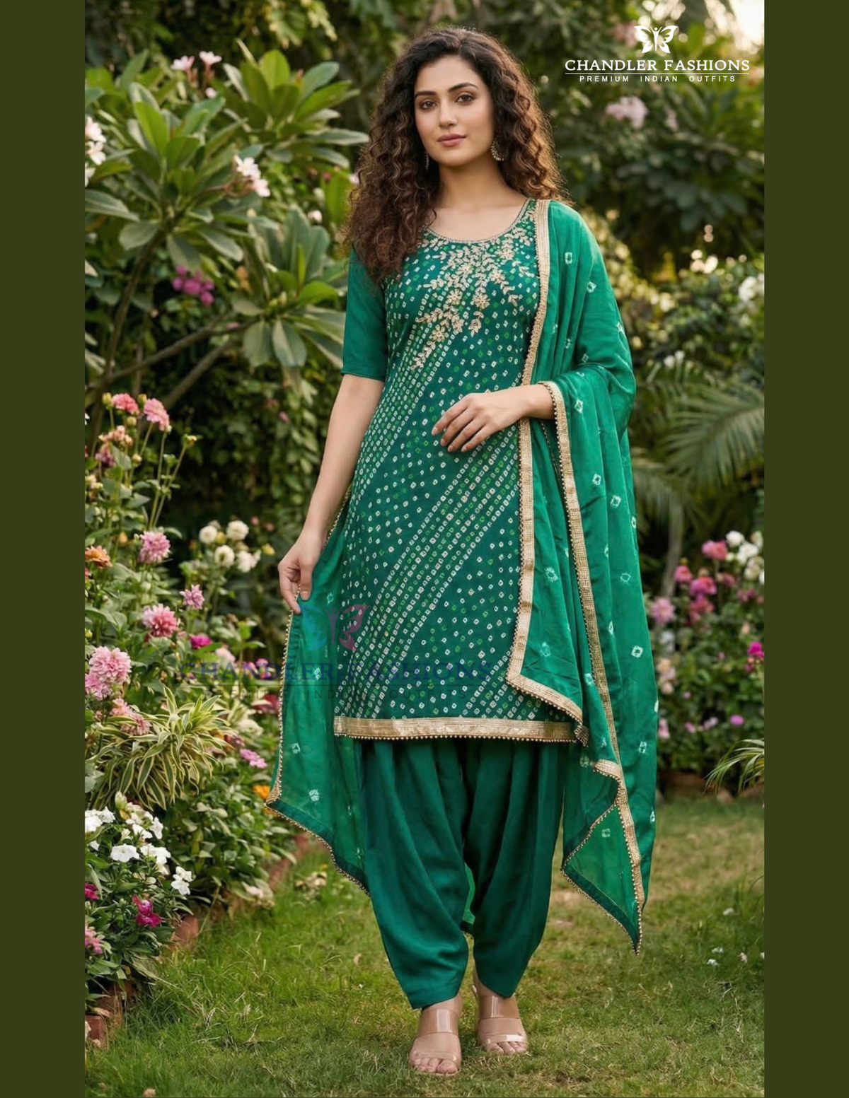 Beautiful Green Color Premium Jam Cotton Print With Handwork Patiala Suit For Women