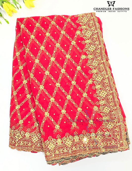 Alluring Red Color Georgette With Zari Work Saree For Women