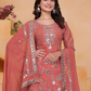 Peach Color Faux Georgette Sharara Suit With Sequins And Embroidery Work For Women