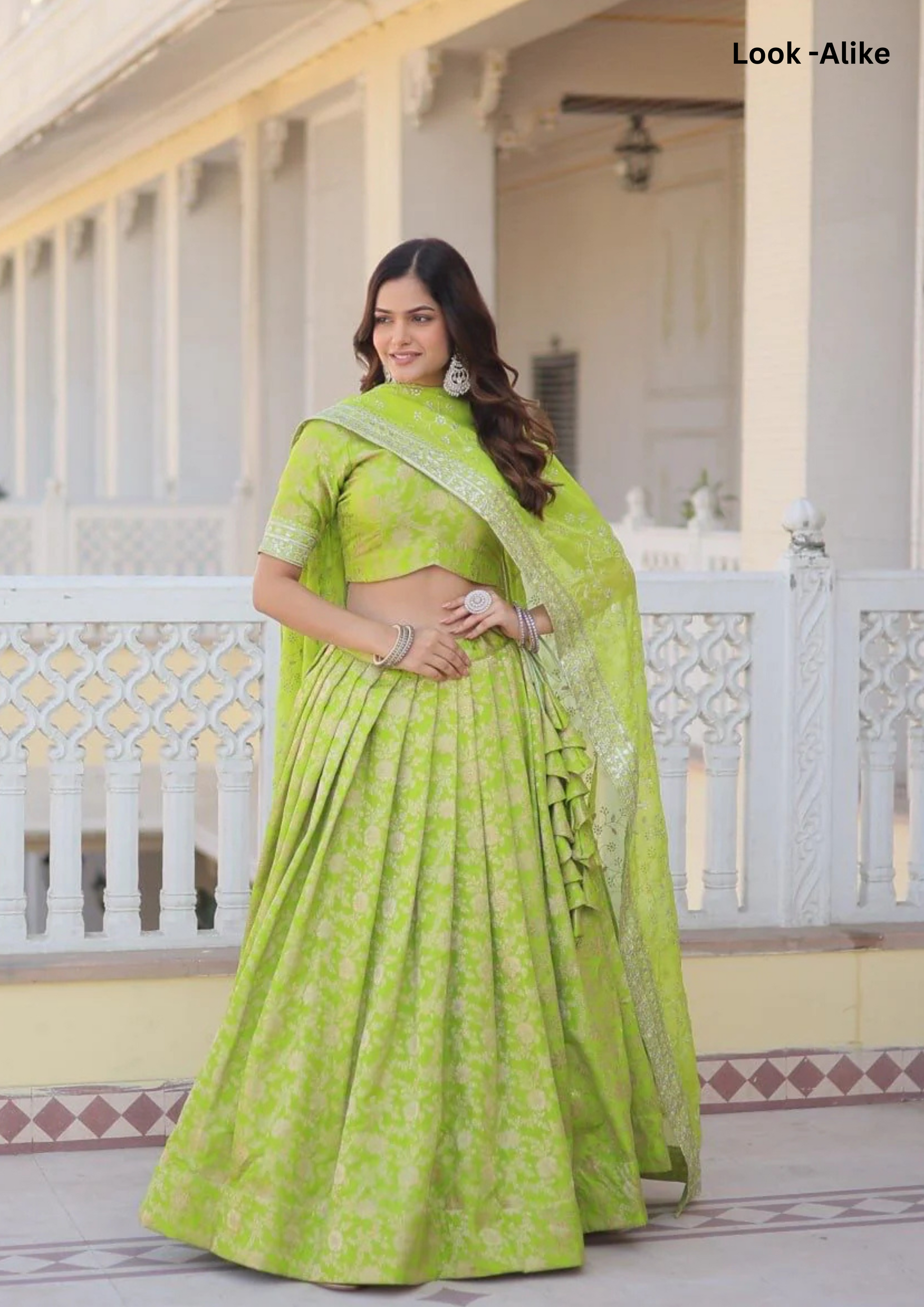 Alluring Green Color Pure Dyable Viscose Jacquard Embroidered Lehenga Near Me