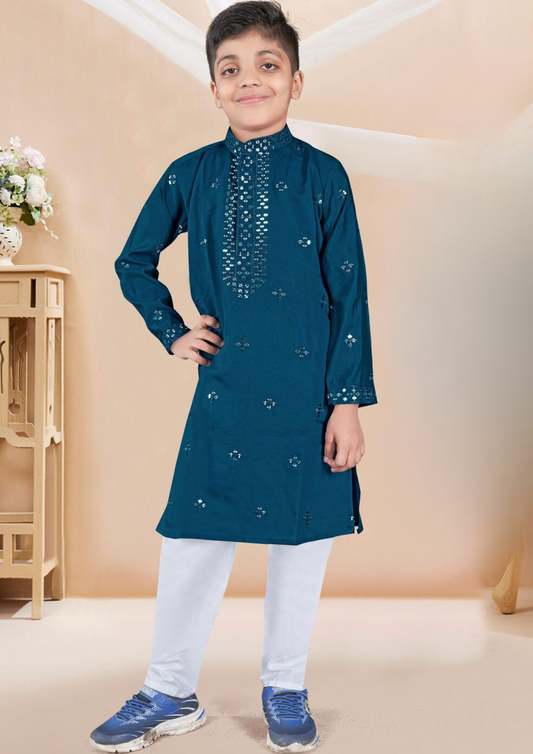 Stunning Teal Blue Colored Sequence Work Kurta And Pajama Pant