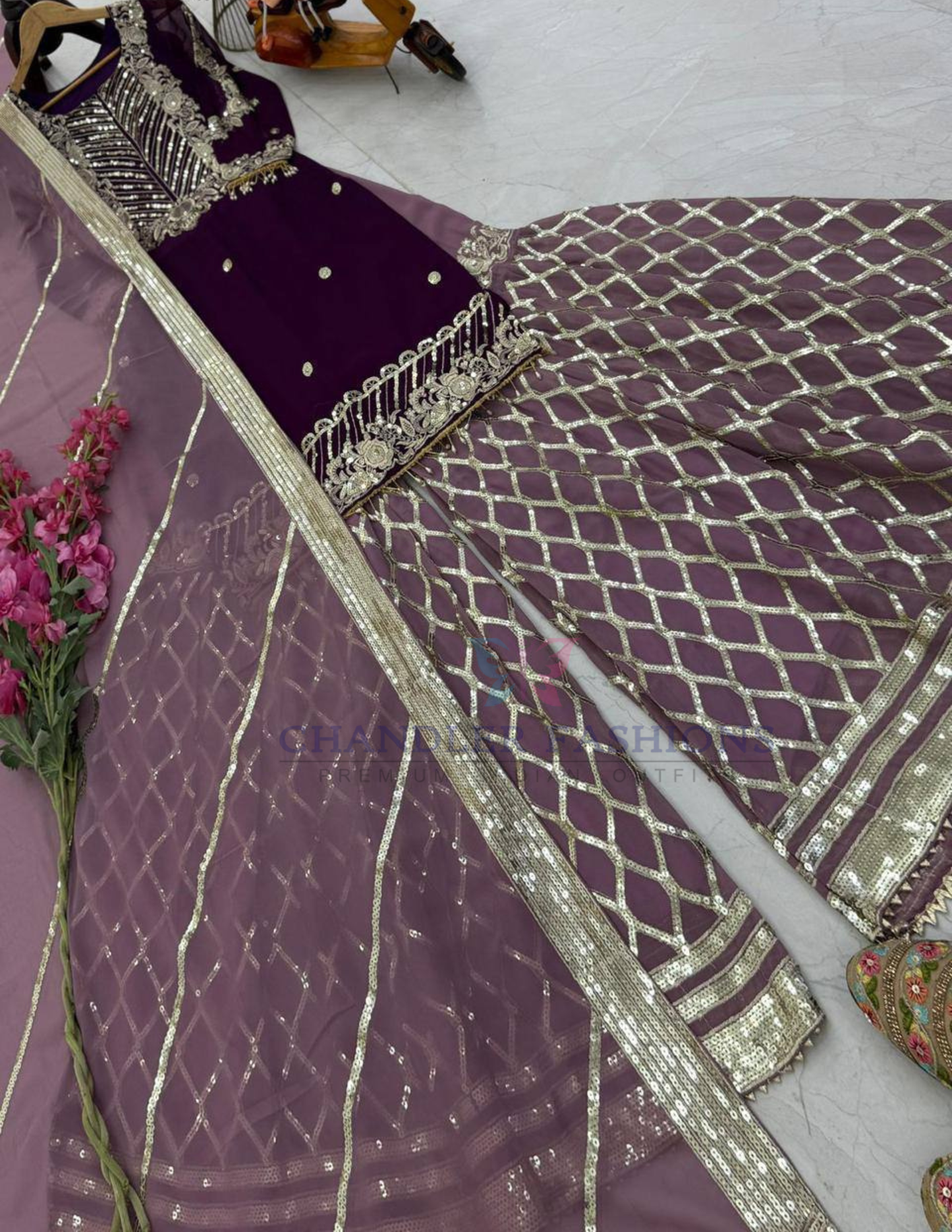 purple Color Georgette With Sequins Work Sharara Suits in Peoria