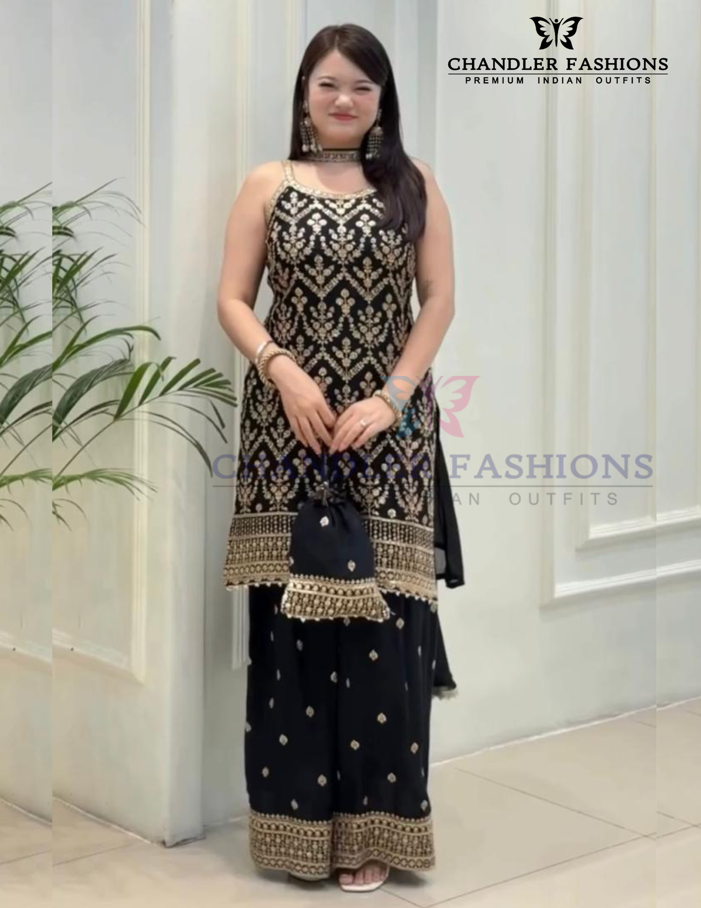 Dazzling Black Color Heavy Georgette With Embroidery And Sequins Work  Palazzo Suits For Women