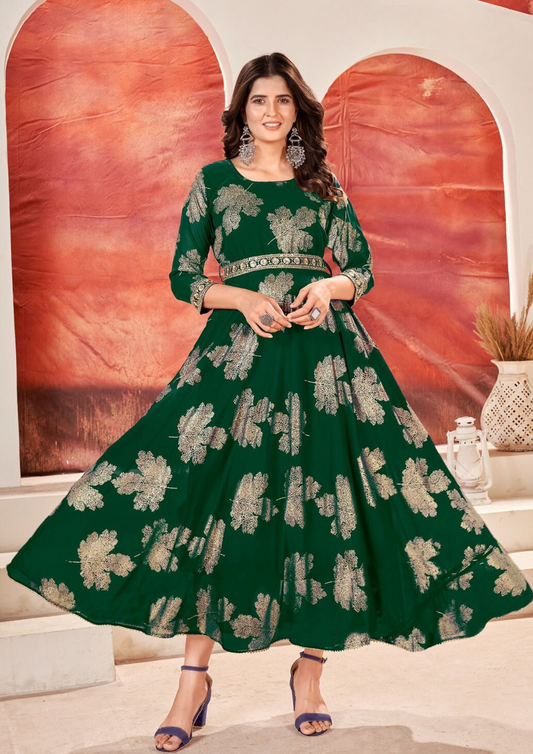 Gorgeous Green Color Faux Georgette With Sequins Embroidery Kurti