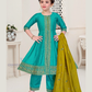 Pretty Teal Green Color Silk With Embroidery And Zari Work Kurti Suit For Girls