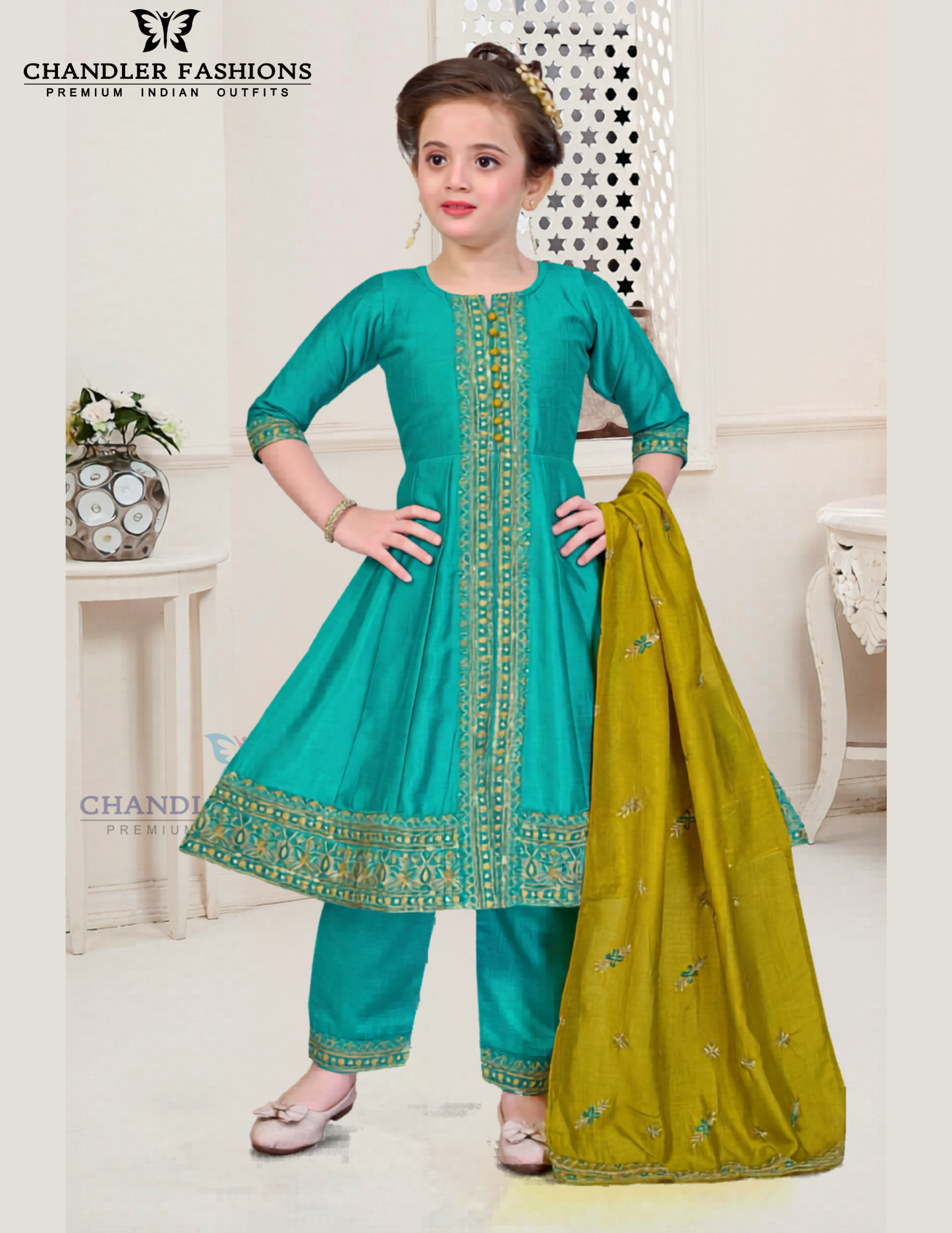 Pretty Teal Green Color Silk With Embroidery And Zari Work Kurti Suit For Girls
