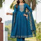 Graceful Teal Blue Color Rayon With Embroidery And Sequins Work Salwar Suits For Women