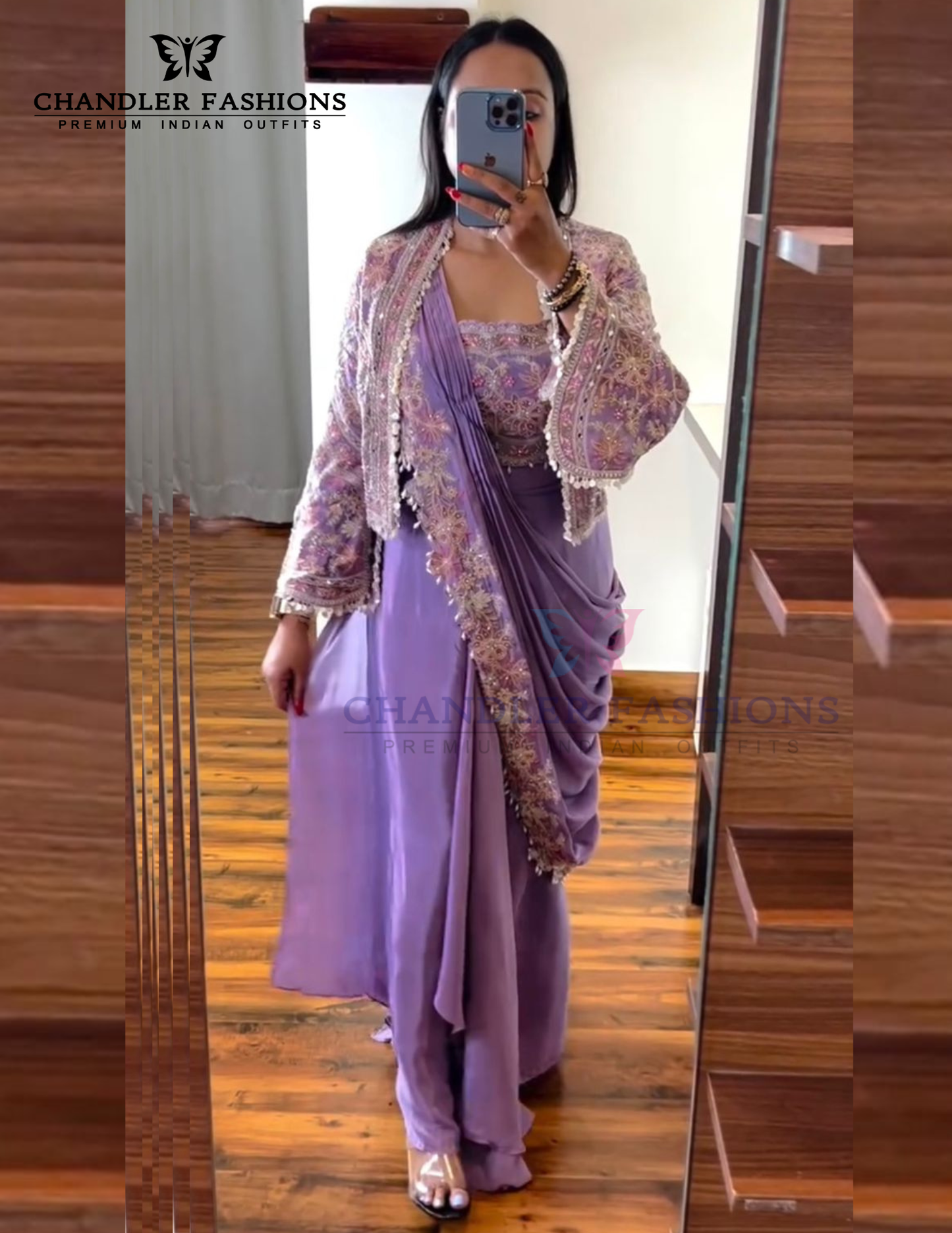 Beautiful Lavender Color Heavy Embroidery Work Ready To Wear Saree For Women