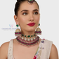 Green And Pink Color Stones Gold Plated Choker Set In USA