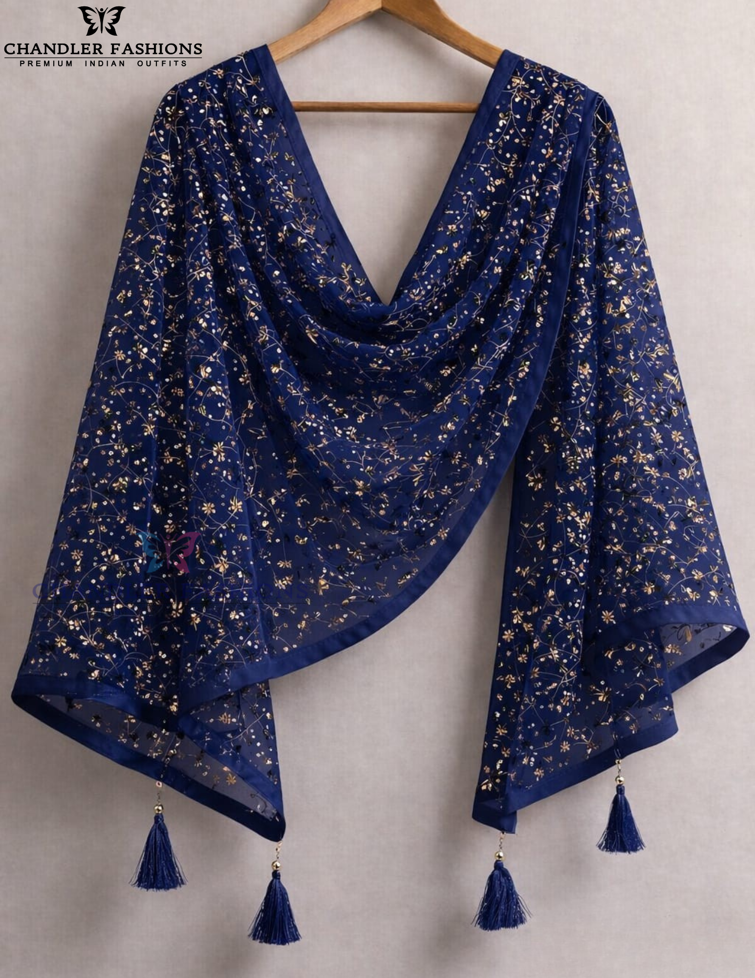 Amazing Navy Blue Color Net With Embroidery Work Dupatta For Women