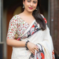 White Color Cotton With Kalamkari Printed Border And Rich Pallu Saree Near Me