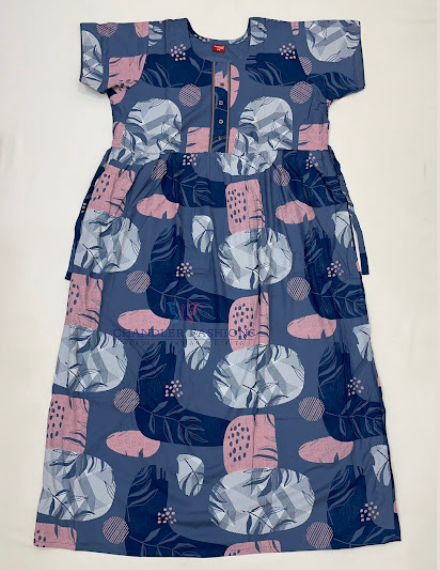 Beautiful Bluish Gray Color Rayon With Printed Work Nighty For Women