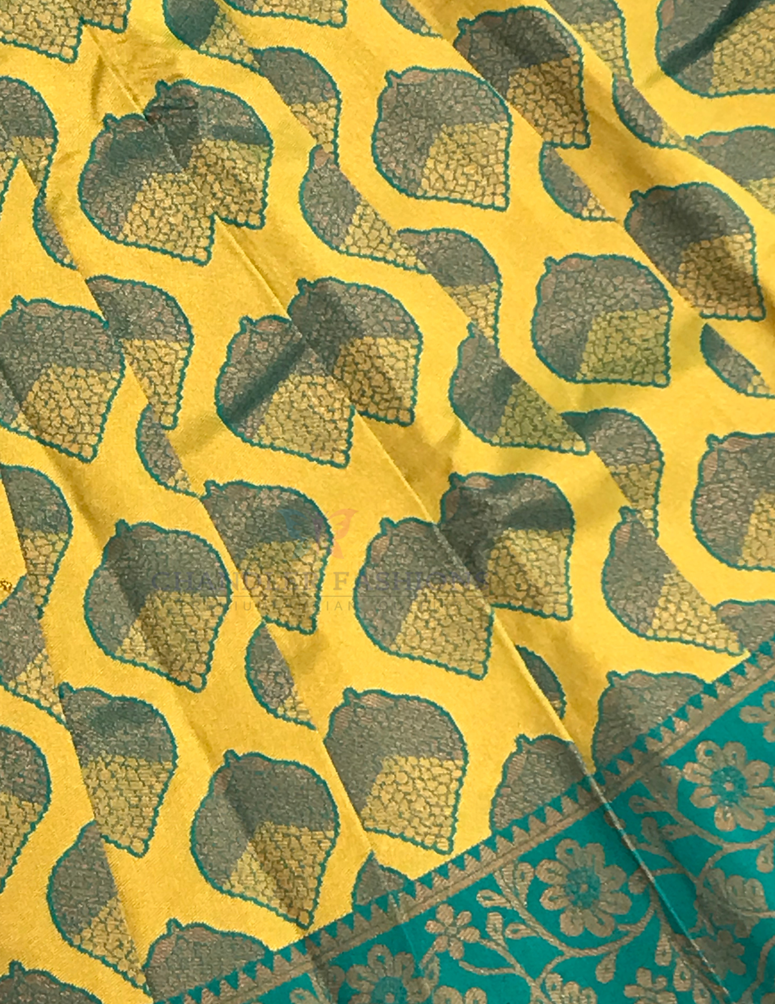 Green And Yellow Colored Silk Langa Sets 