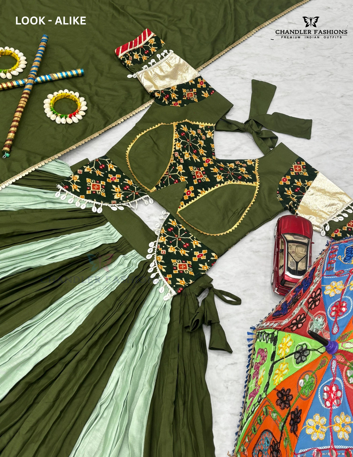 Green Colored Ribbon Work Chaniya Choli Sets