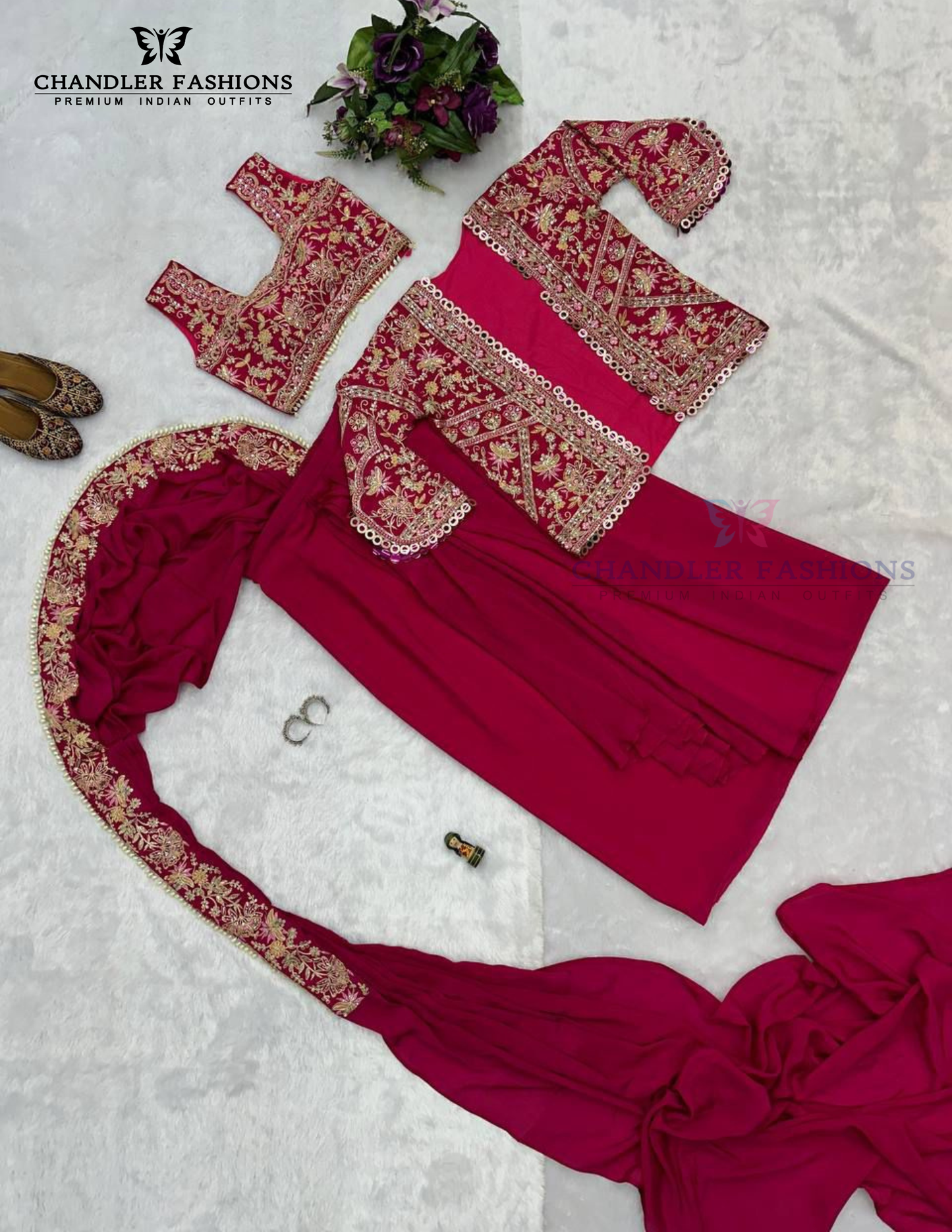 Dark Pink Color Embroidery Work Ready To Wear Saree Indian Ethnic Wear In AZ