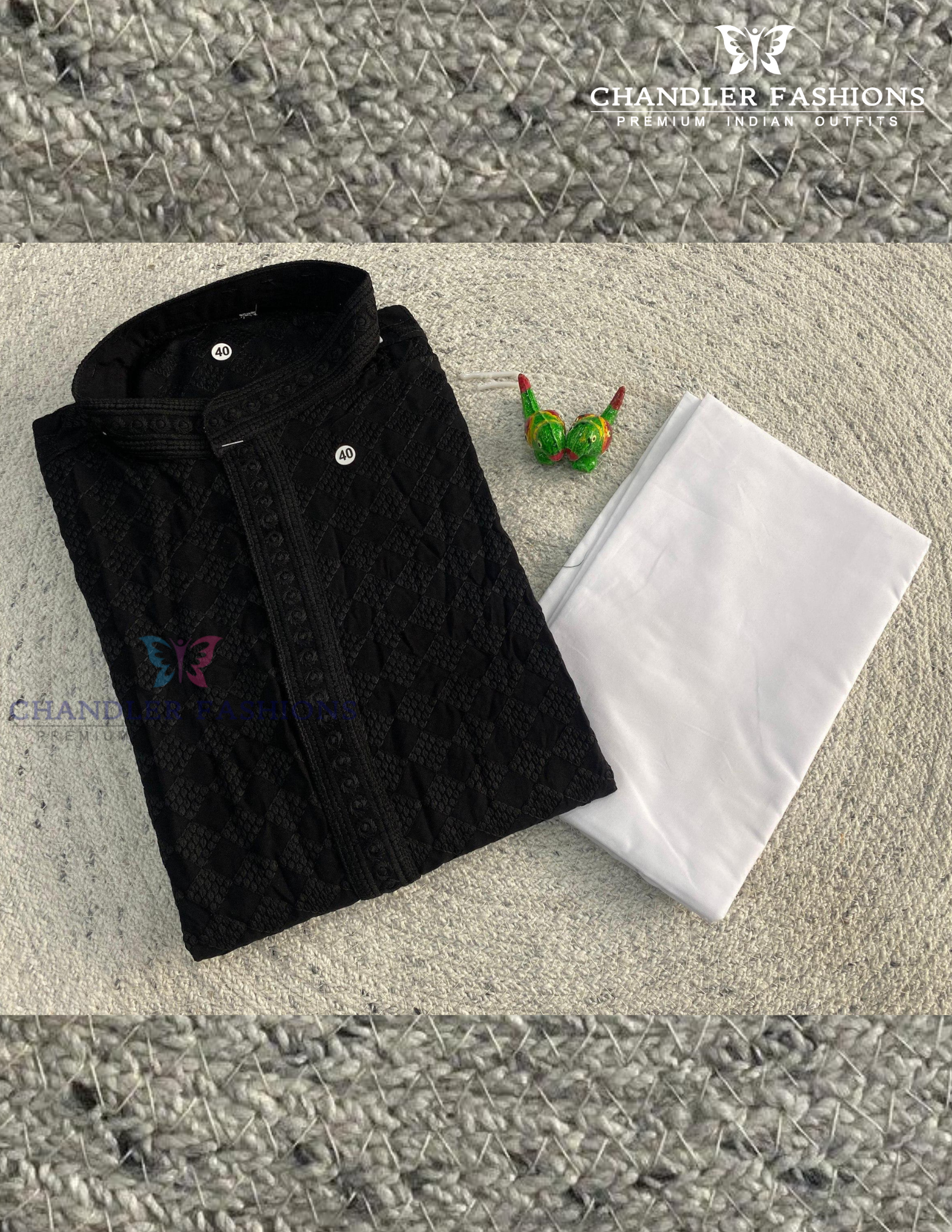 Amazing Black Rayon With Chikankari Work Kurta Suits For Men