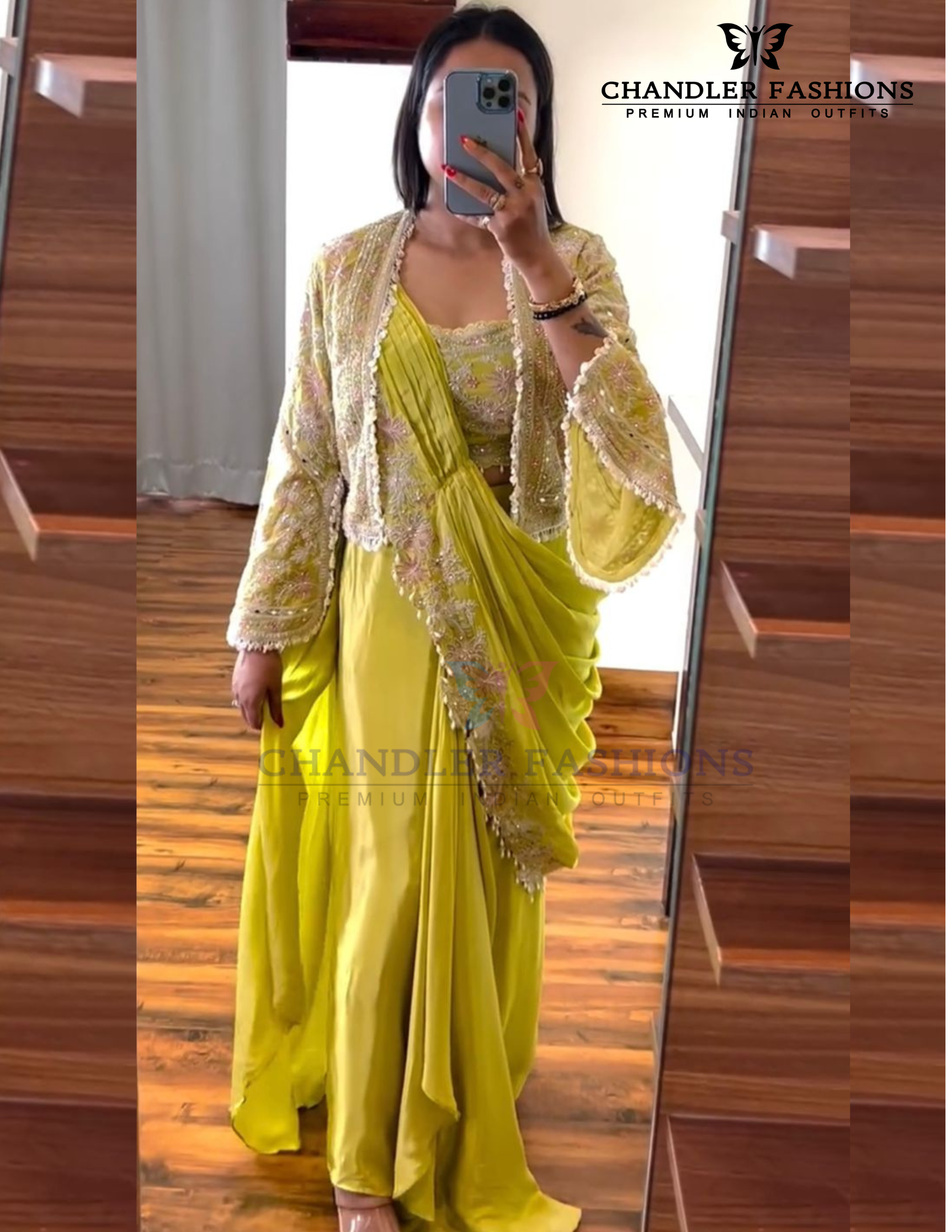 Beautiful Lime Green Color Heavy Embroidery Work Ready To Wear Saree For Women