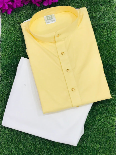 Yellow Color Cotton Kurta With Pajama Pants For Kids Near Me