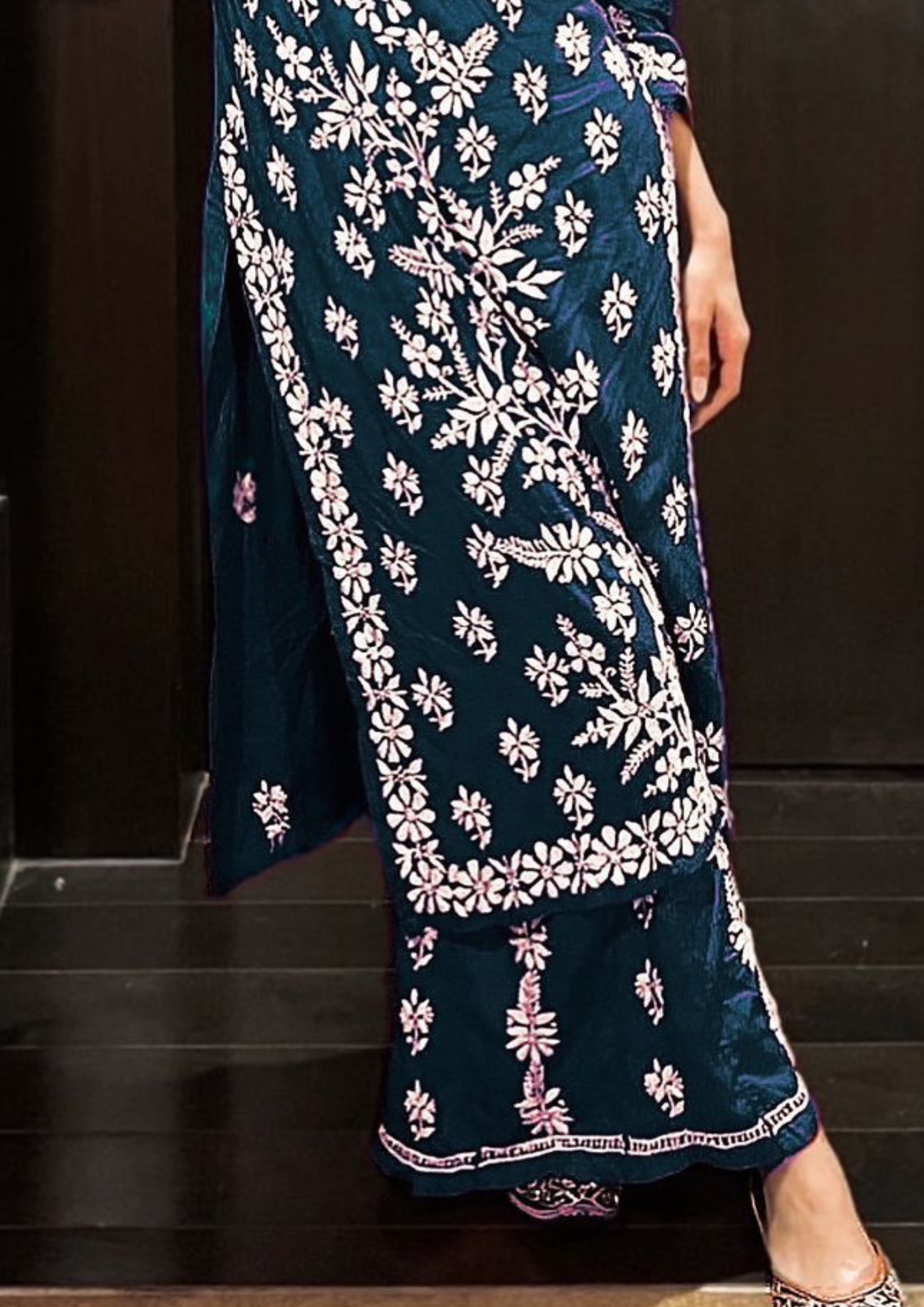 Heavenly Teal Blue Colored Embroidery Kurti With Palazzo Suits In Tempe