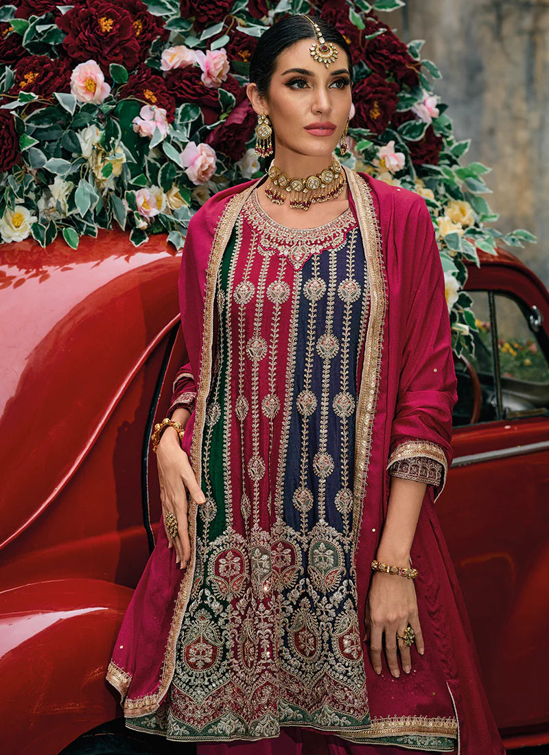 Magenta Pink Multi Embroidery Wedding Designer Salwar Kameez Suits Near Me