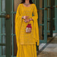 Dazzling Yellow Blooming Georgette Embroidered Festive Pakistani Style Palazzo Suits