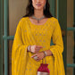 Yellow Blooming Georgette Embroidered Festive Pakistani Style Palazzo Suits in USA