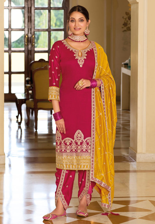 Attractive Pink Color Embroidery Kurti With Dupatta For Women